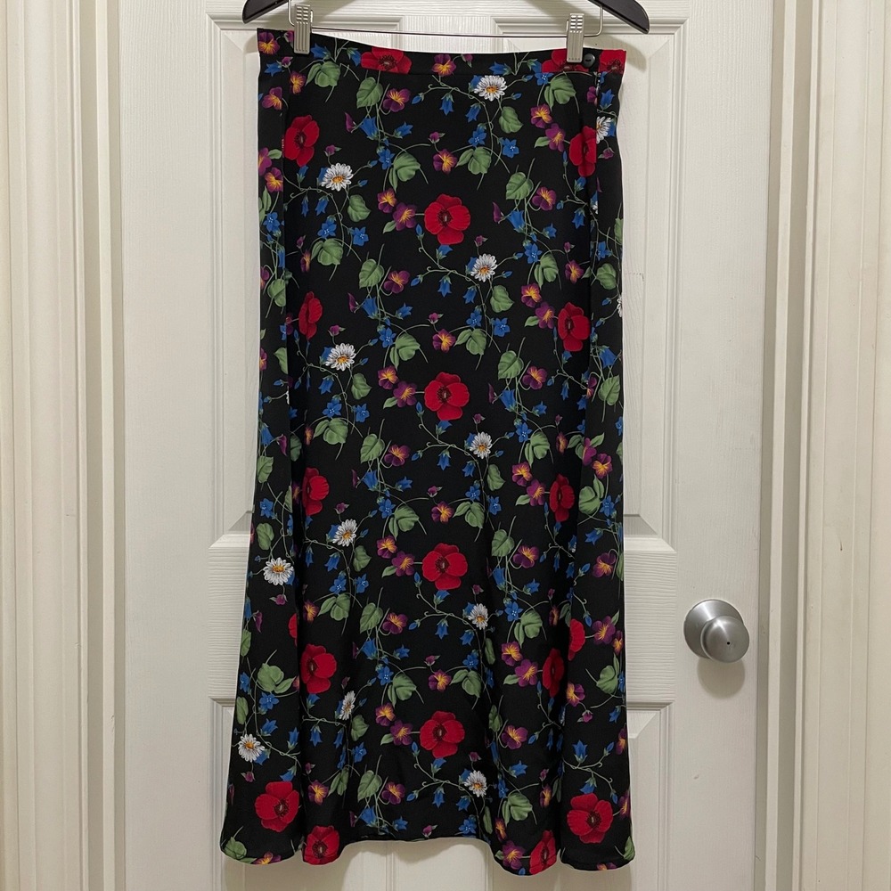 Emily Rose Maxi Skirt Black Colorful Floral Print Lightweight Boho Cottage Small